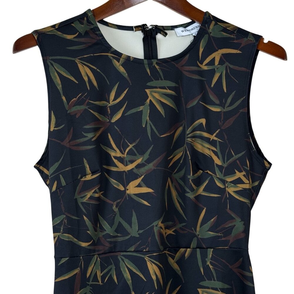 WeWoreWhat NEW Muscle Tank Mini Dress Size Medium Black Multicolor Leaves - Picture 3 of 11
